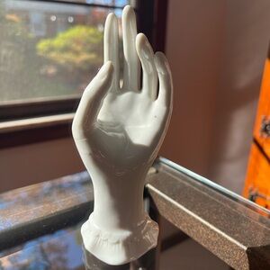 RARE Vintage 1950s Elegant White Ceramic Hand Sculpture Ring Holder